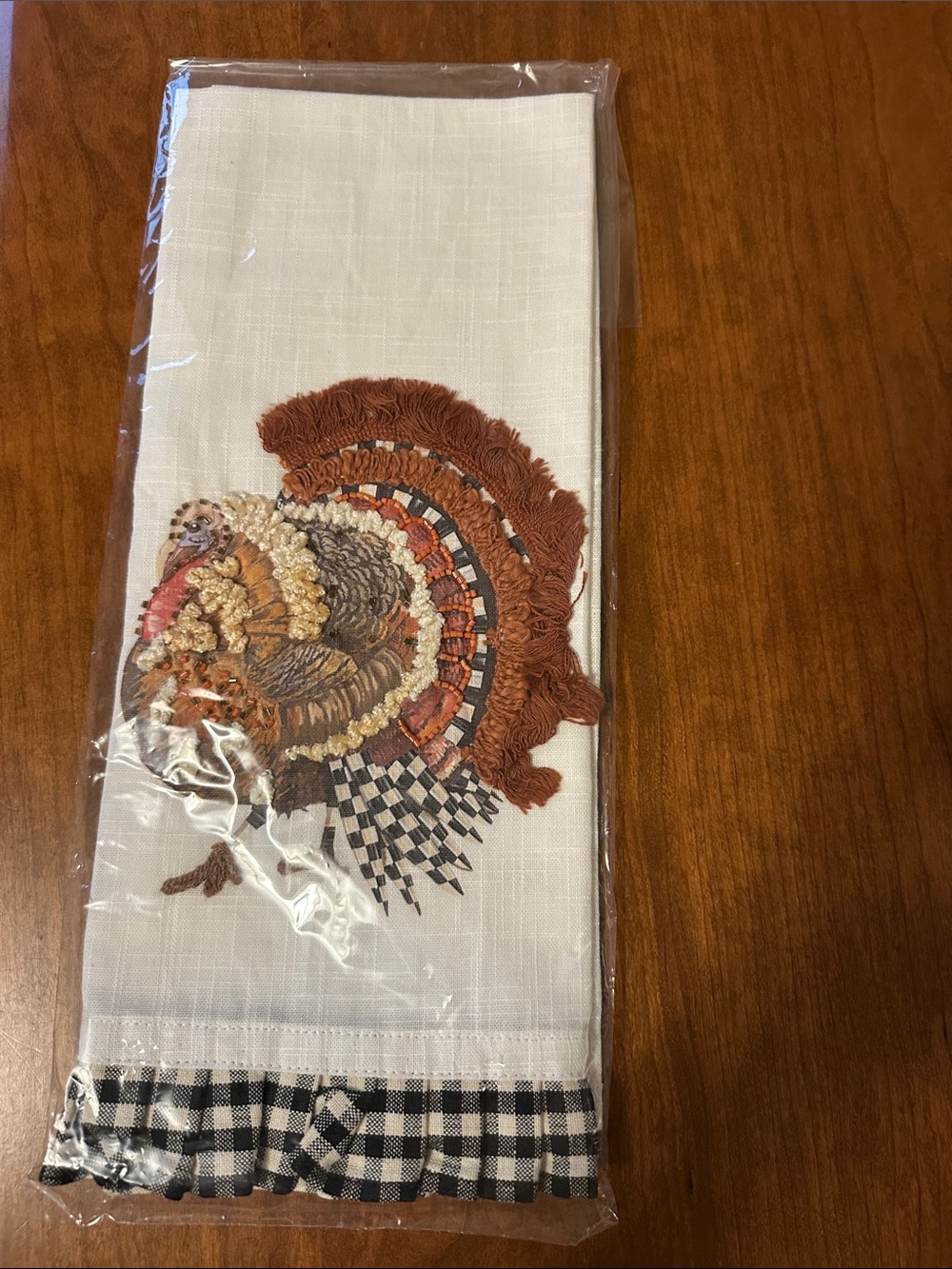 Mackenzie-Childs Embroidered Turkey Appliqué Fall Kitchen Towel -NWT
